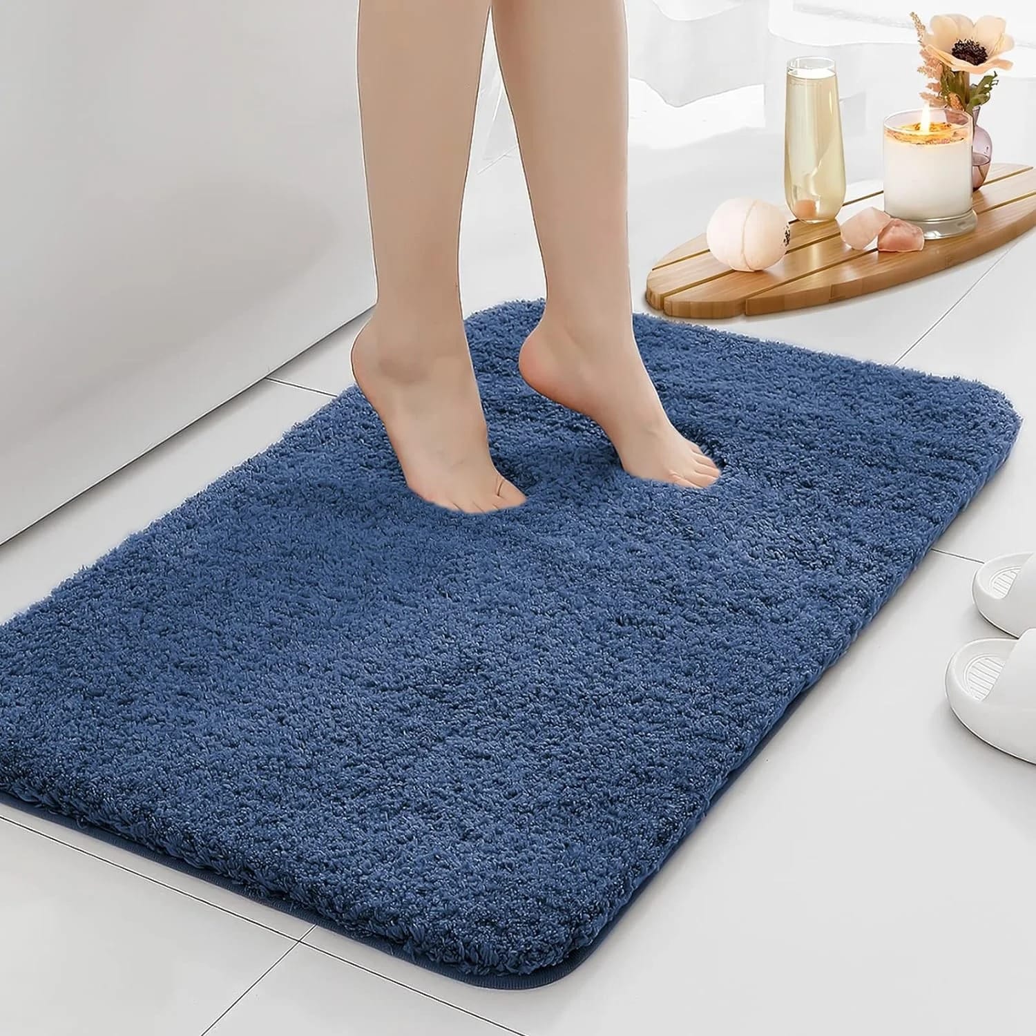 Thick Long Pile Absorbent Bathroom Mat Anti-Slip Washable Floor Carpet for Toilet & Shower