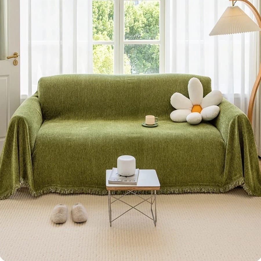 TasselLoom Chenille Sofa Cover Throw Simple Style Fringe Blanket Multi-Use Home Decor