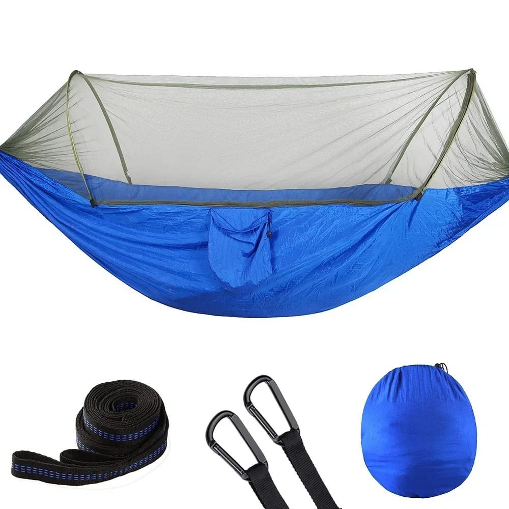 LumiNest Pop-Up Camping Hammock – Lightweight Parachute Hammock with Mosquito Net & Built-In Light