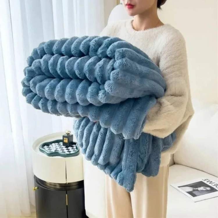 VeloraStripe Faux Fur Weighted Blanket
