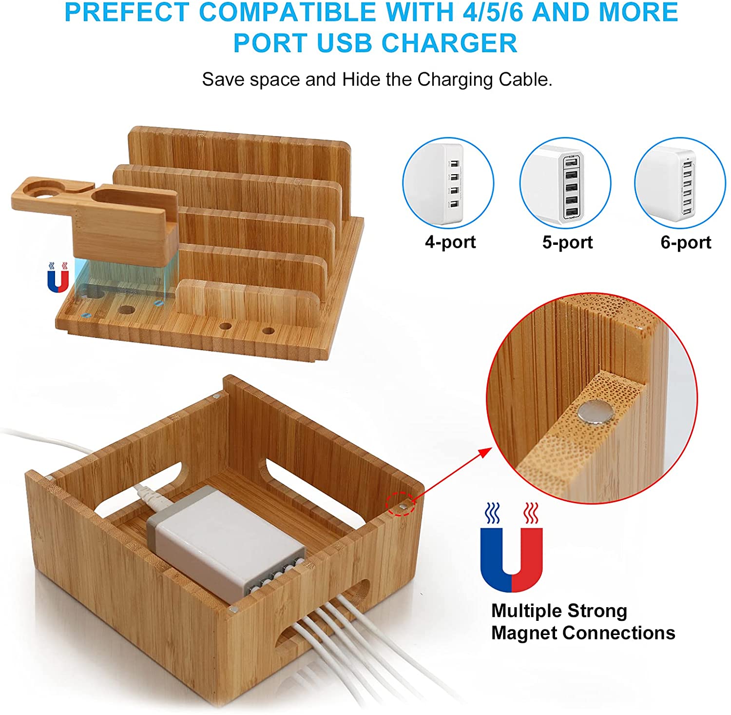 BambooVault 5-Port Charging Station Organizer