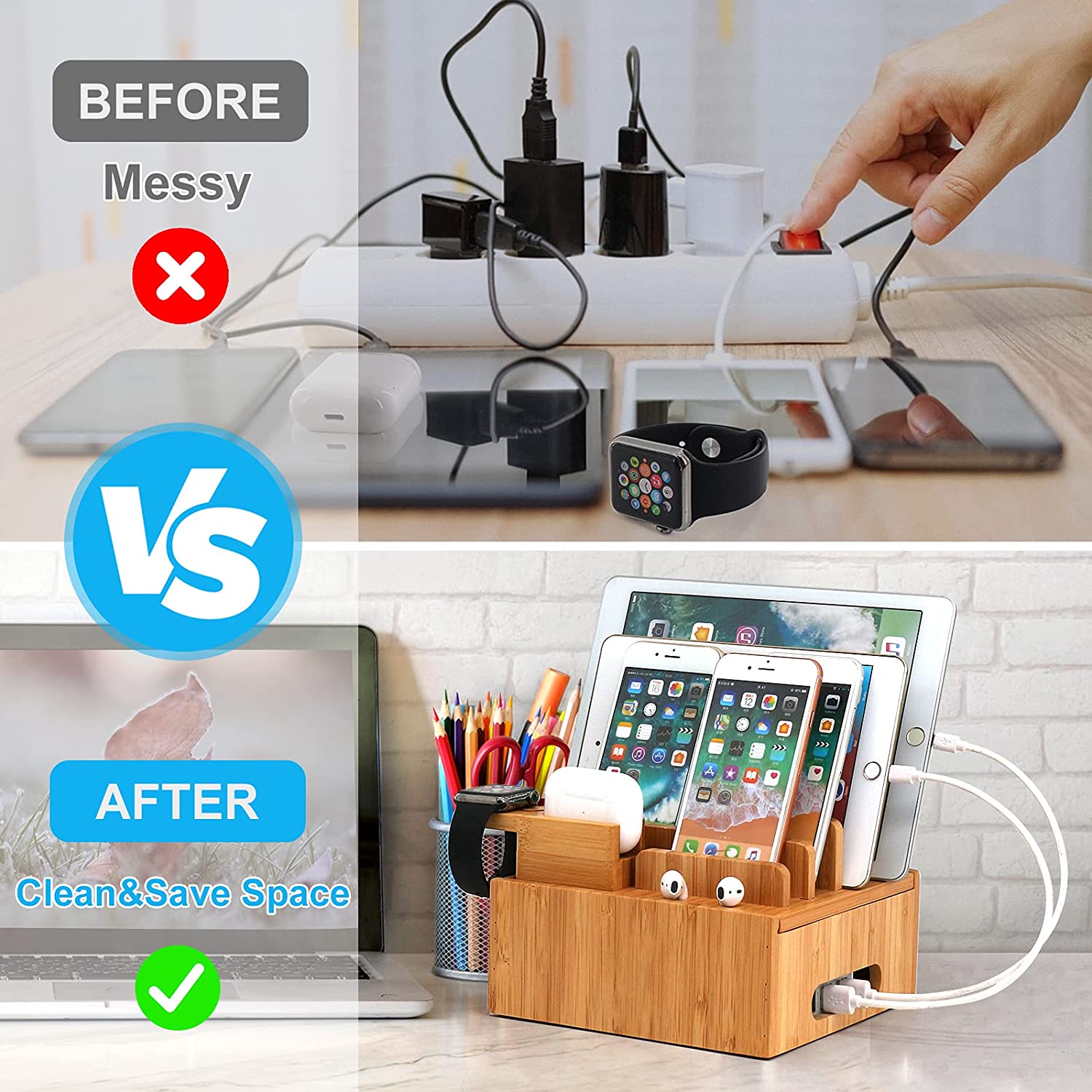 BambooVault 5-Port Charging Station Organizer