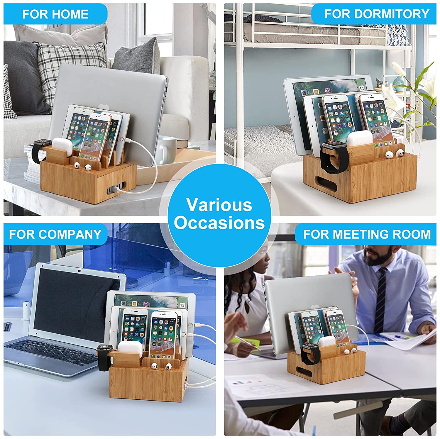 BambooVault 5-Port Charging Station Organizer