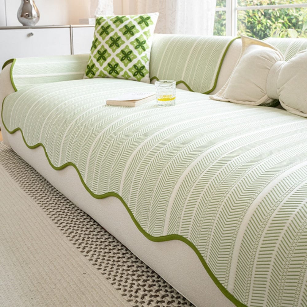 Veloura | Herringbone Scallop Edge Sofa Cover