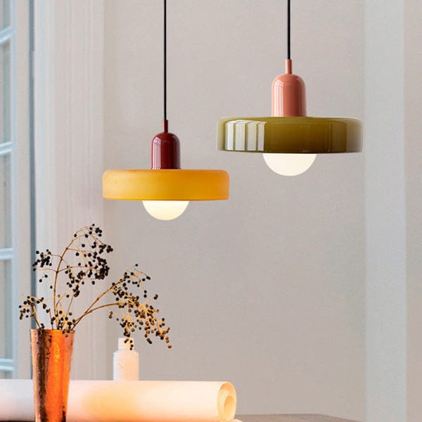 Bauhaus Pendelleuchte Aus Farbigem Glas