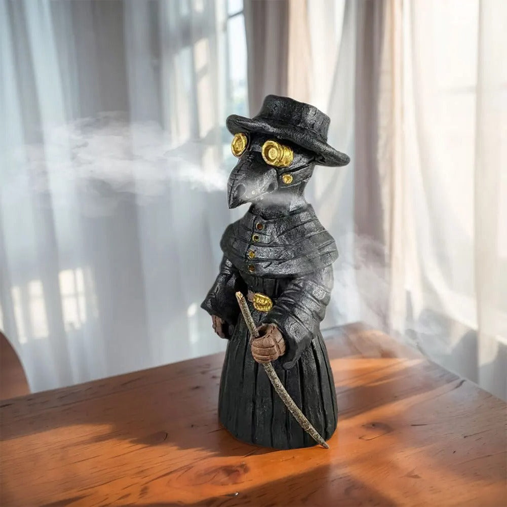 Gothic Plague Doctor Incense Burner with Mini Crow Statue – Unique Halloween & Gothic Decor