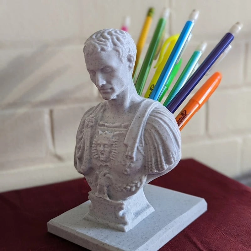 Julius Caesar Statue Pen Holder – Elegant Desk Organizer with Roman Leadership Design – Perfect for Office, Study, and Historical Decor



