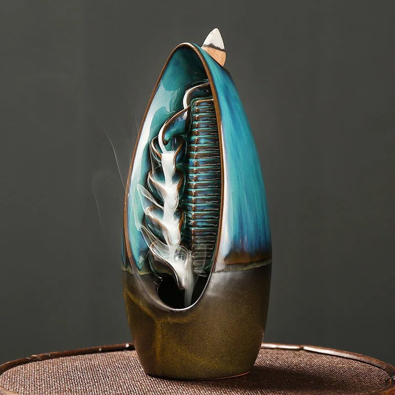 Luxury Ceramic Smoky Waterfall Incense Burner – Reflux Backflow Diffuser with Alpine Flowing Water Design – Perfect for Aromatherapy and Home Decor

