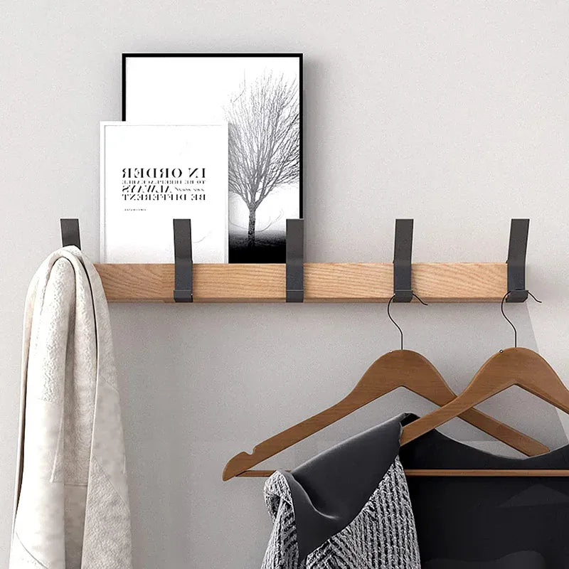 Nordaryn Wall Coat Rack with Movable Double Hooks – Scandinavian Design in Wood & Aluminium