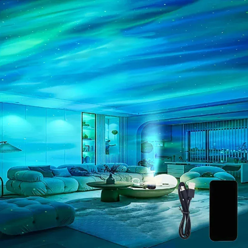 AuroraFlux Northern Lights Projector – RGB Mood Light with Music Sync & Remote Control