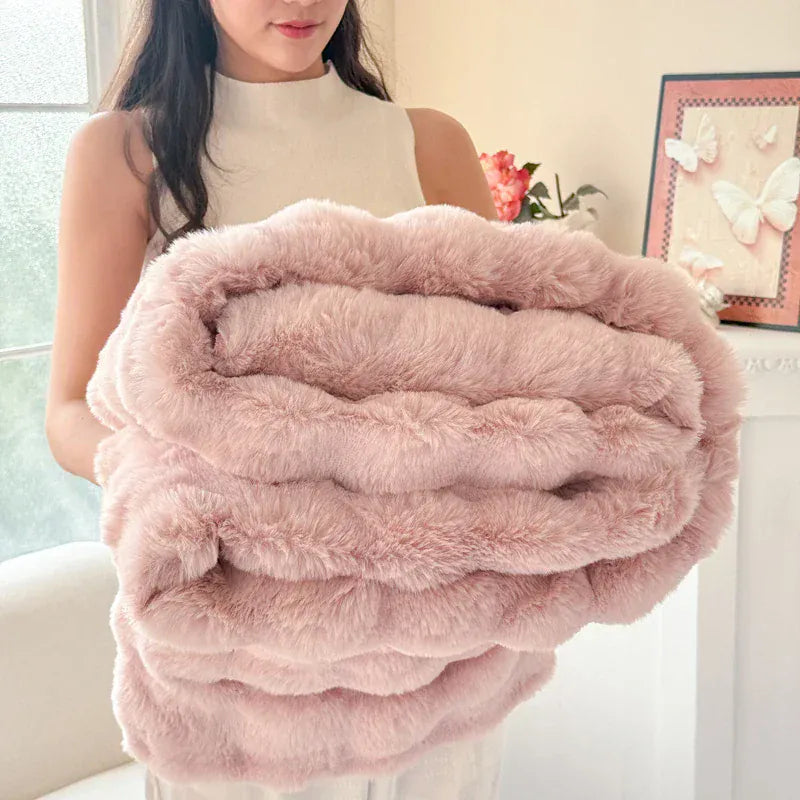 VeloraSoft Plush Blanket – Double-Layer Extra Thick Faux Rabbit Fur Throw