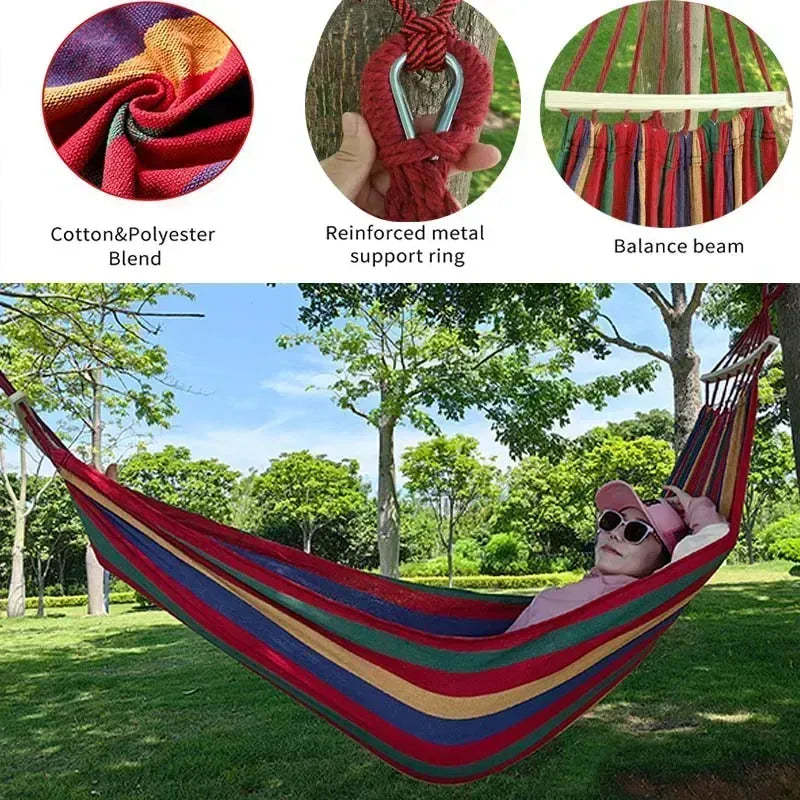 Heavy-Duty Canvas Camping Hammock – Anti-Rollover, Portable & Ultra-Comfortable