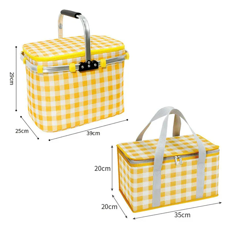 Retro Pastoral Insulated Lunch Basket – Foldable Thermal Cooler Bag for Picnic, Camping, Food & Drink Storage