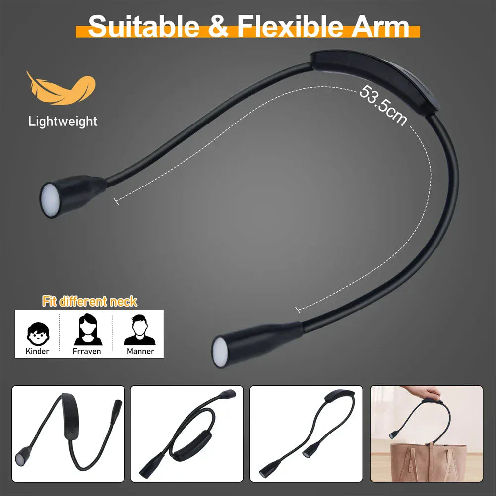 FlexiGlow LED Neck Lamp – USB Rechargeable, 3 Light Colours & Stepless Dimmable