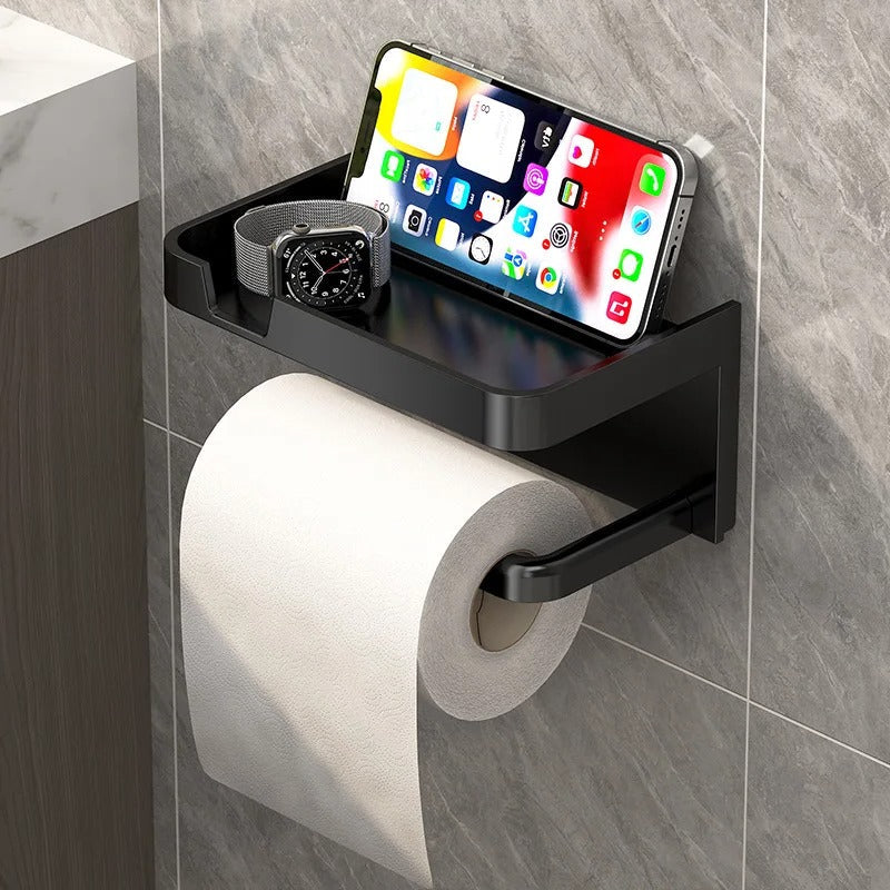 SpaceSaver Toilet Paper Holder with Perforated Storage Rack
