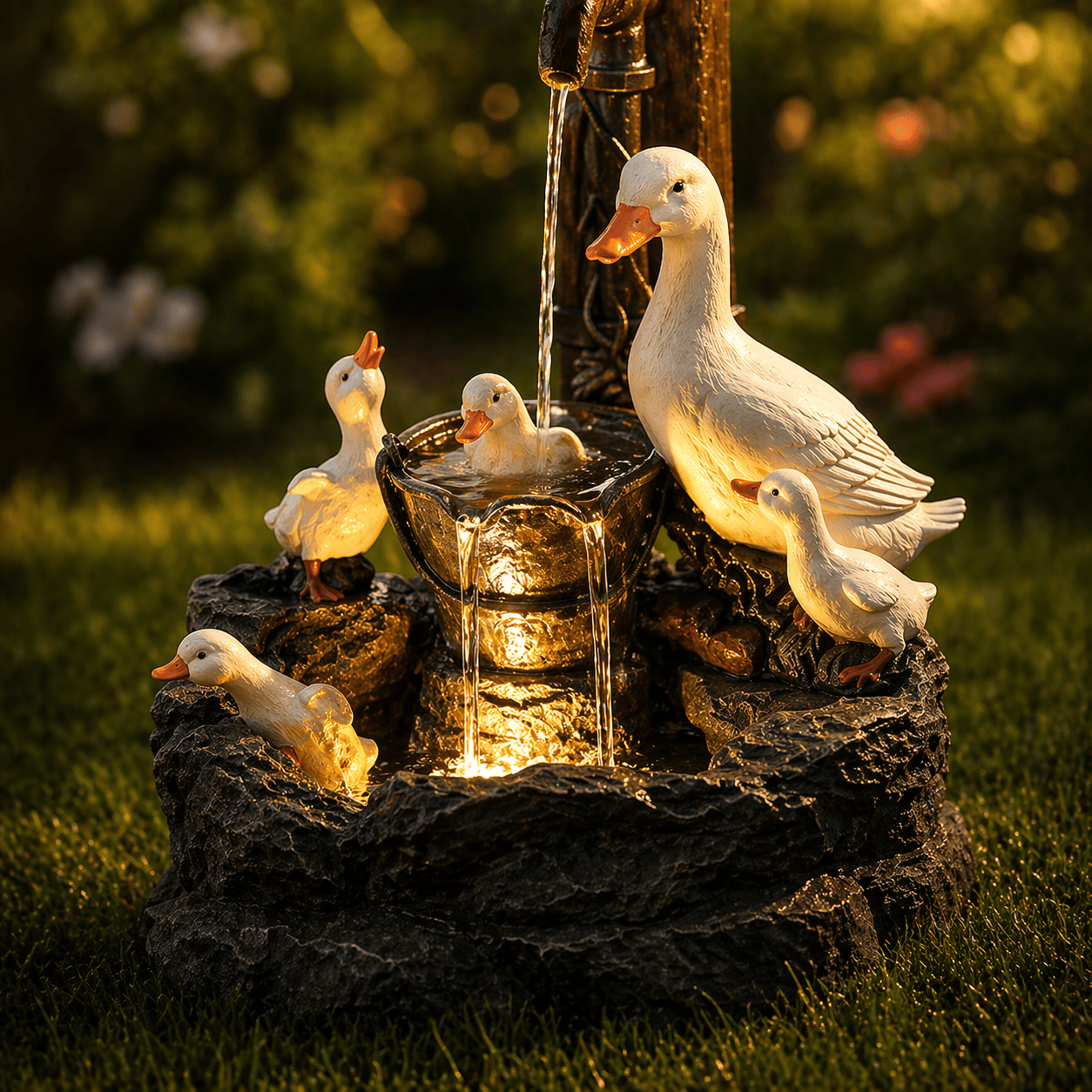 SolaraNest Solar Garden Fountain Duck & Squirrel