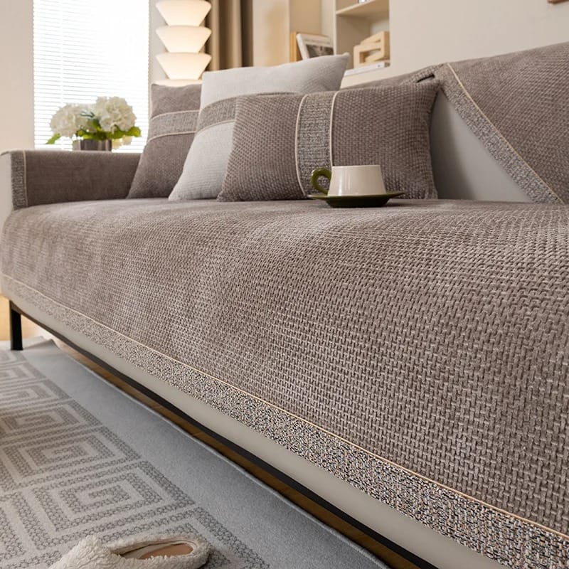 Non-Slip Linen Sofa Cover for All Seasons – Woven Cotton Couch Protector with Backrest Coverage