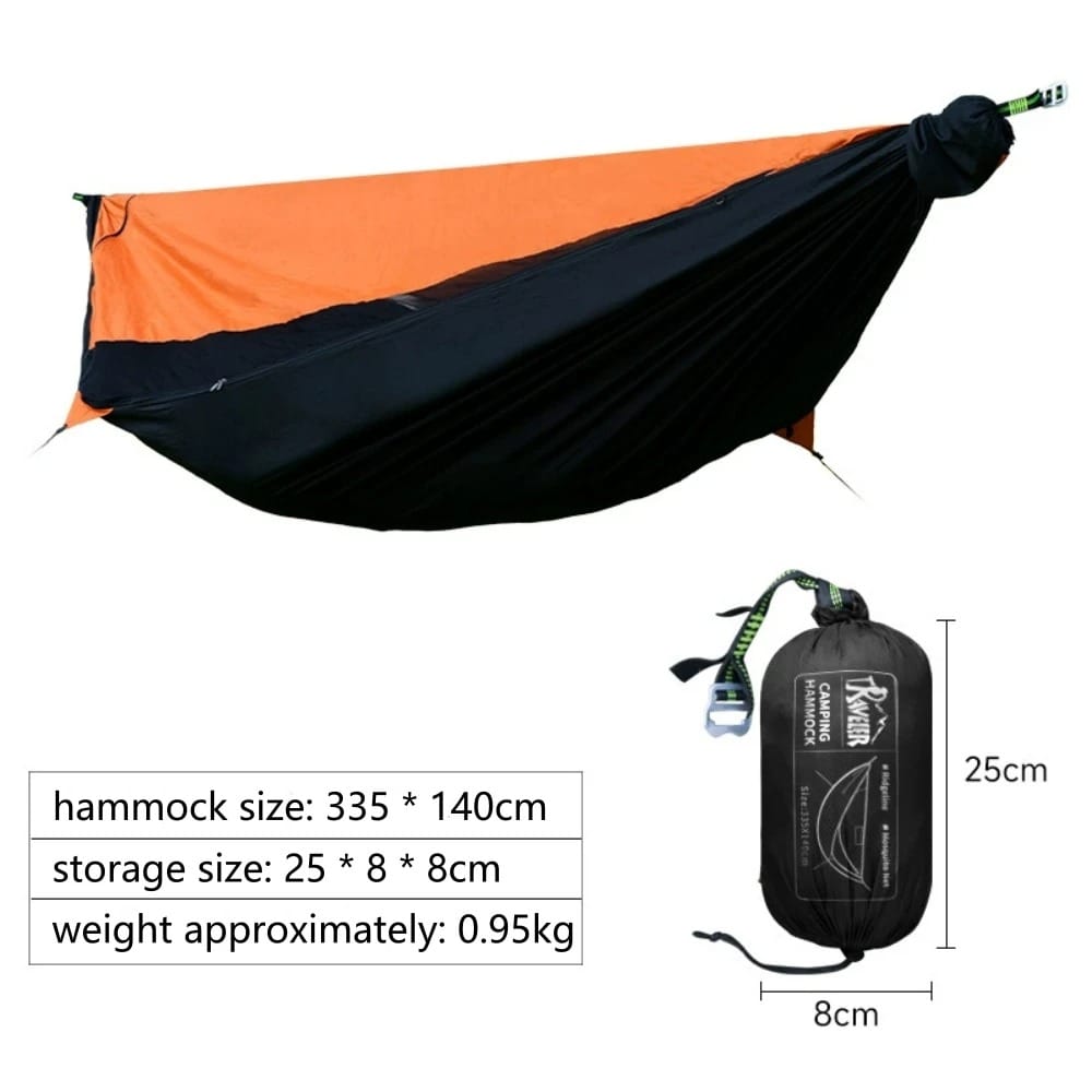 CanopyGuard Camping Hammock Shelter – Portable Hammock with Mosquito Net & Awning Rain Canopy for Outdoor Sleeping