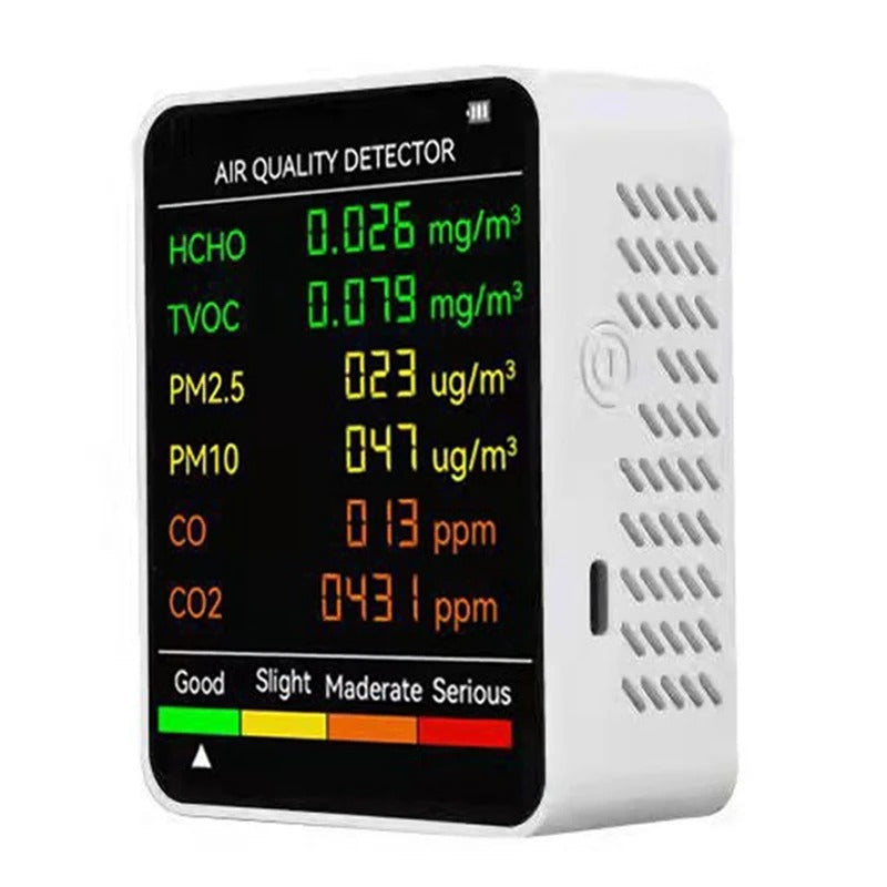 6-in-1 Air Quality Monitor for CO₂, CO, HCHO, TVOC Detection