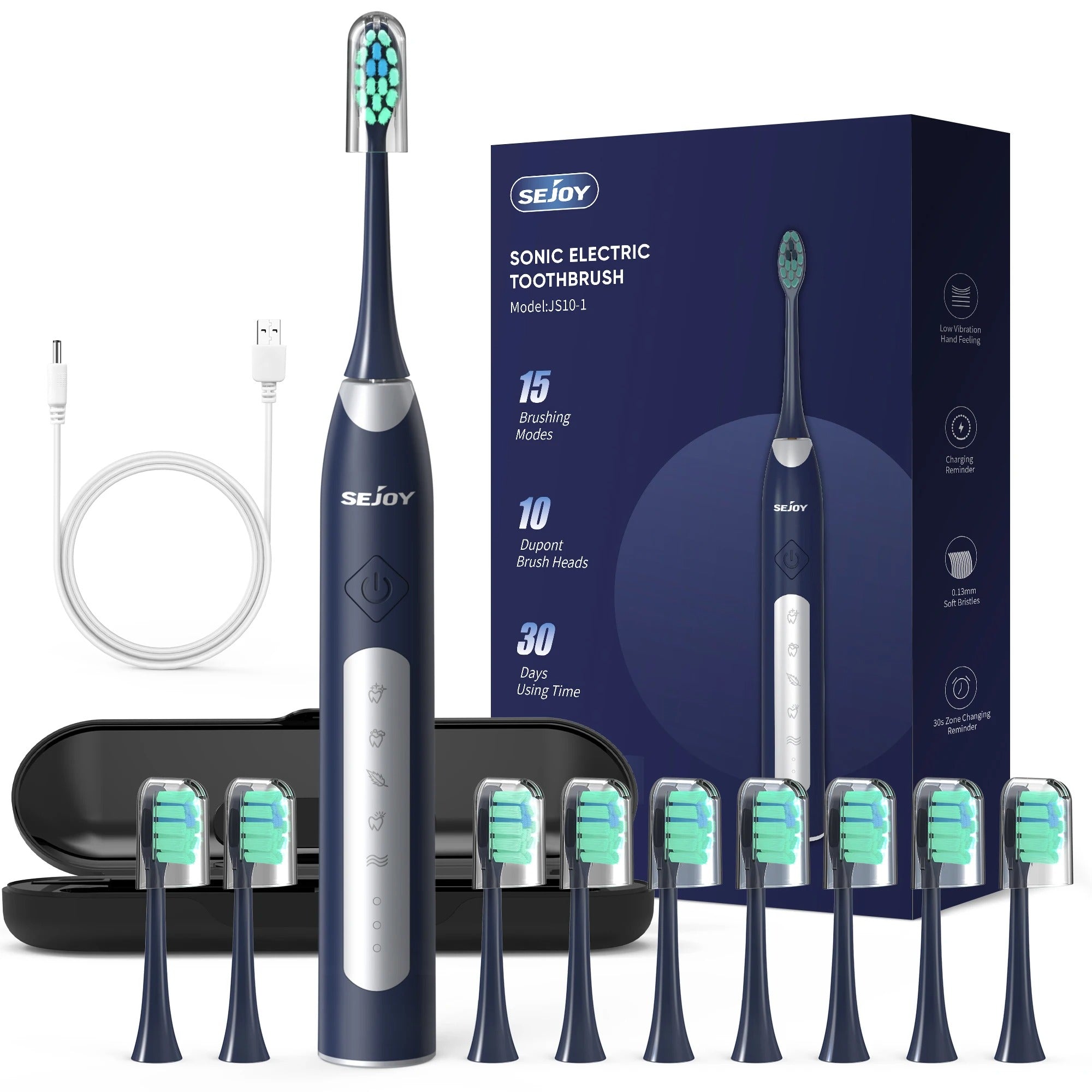 Electric Sonic Toothbrush with 10 Replacement Brush Heads