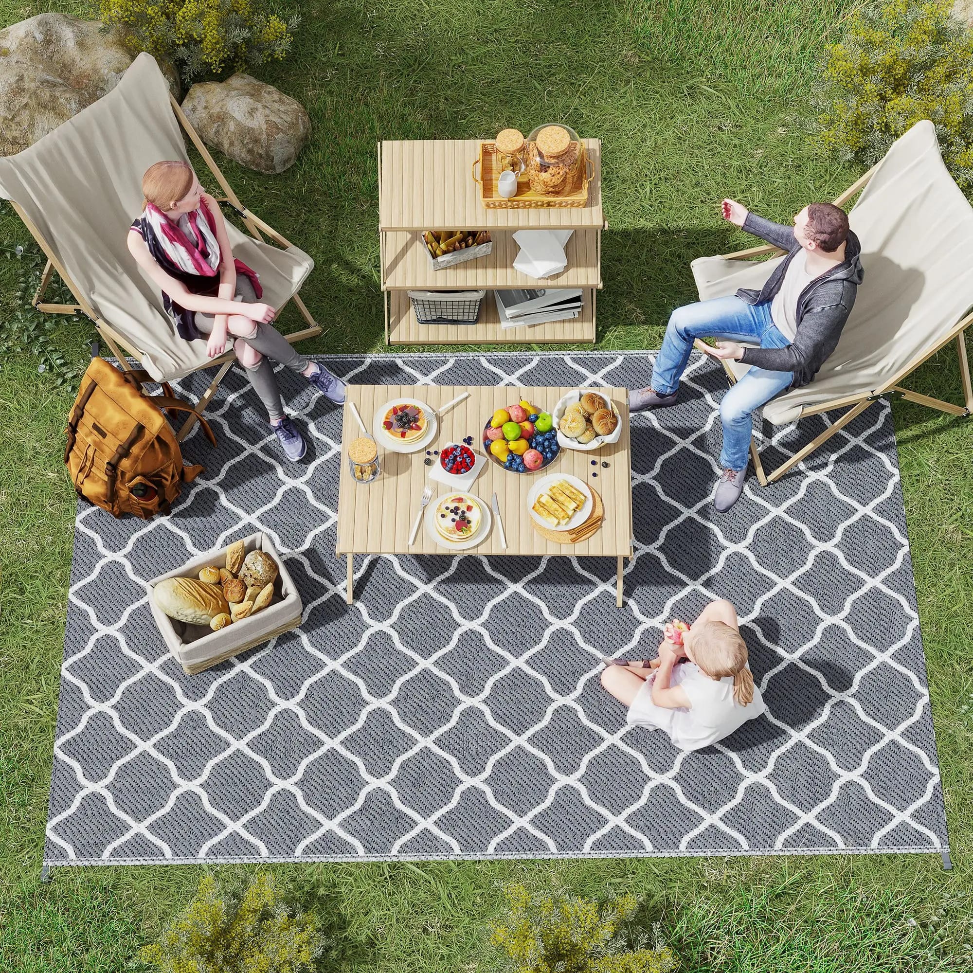 Reversible Waterproof Outdoor Rug with Carry Bag
