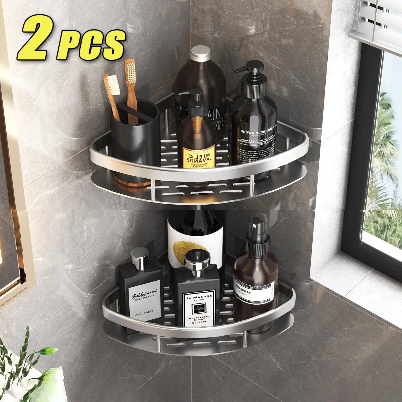 No-Drill Aluminum Shower Corner Shelf Bathroom Organizer Rack