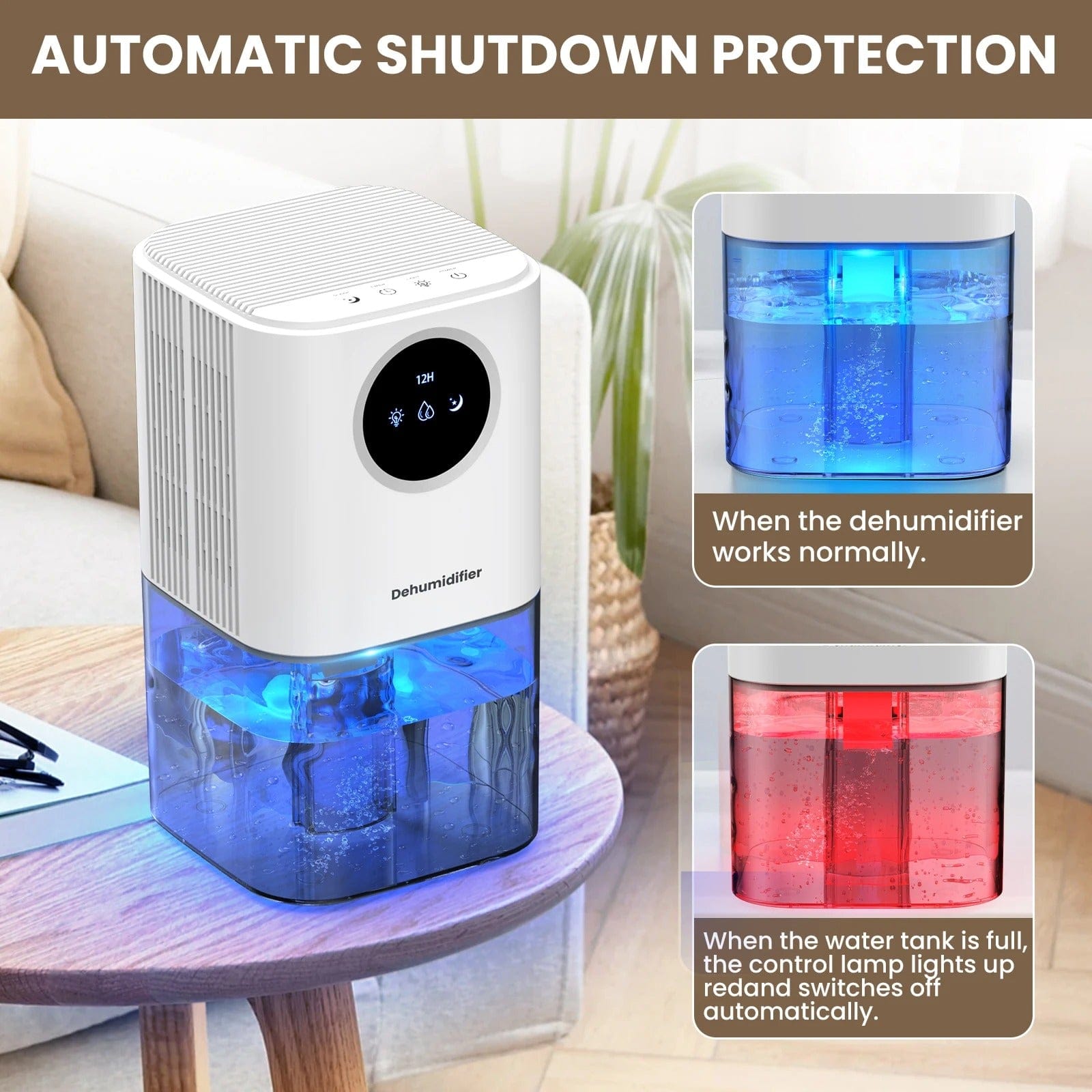 Portable Quiet Dehumidifier with 35oz Tank and Colorful Lights