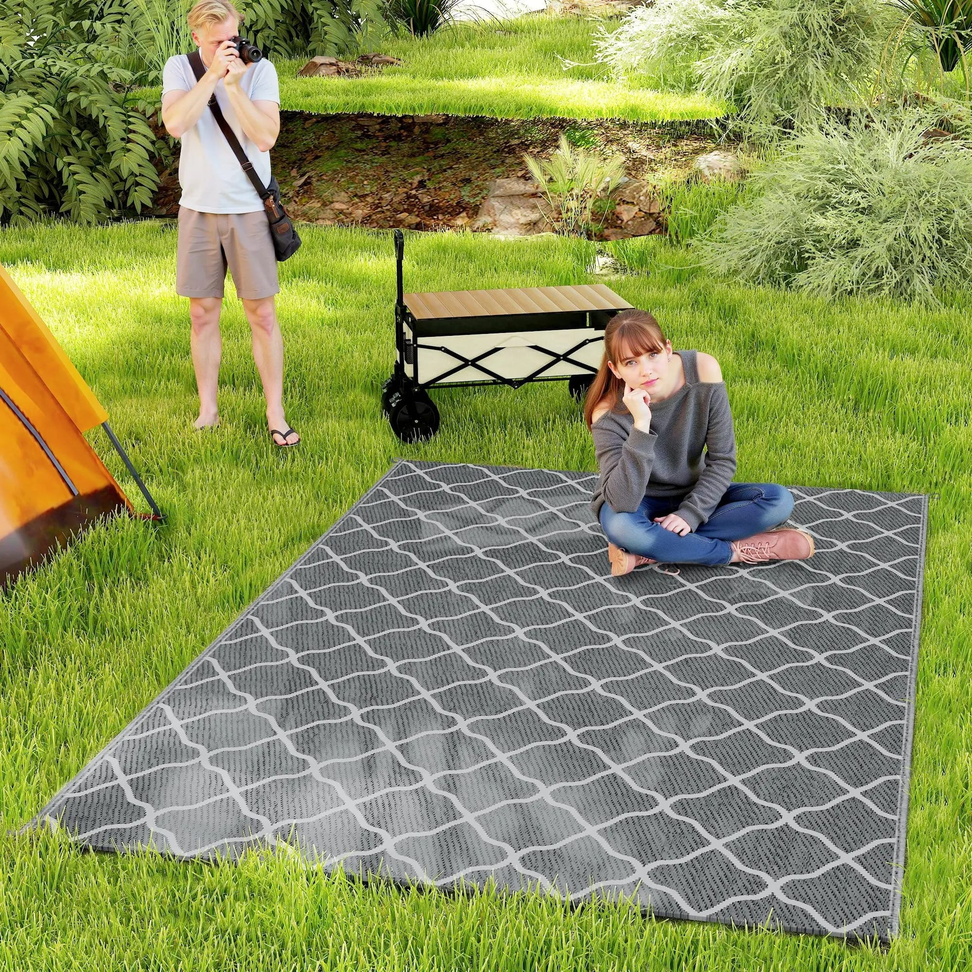 Reversible Waterproof Outdoor Rug with Carry Bag