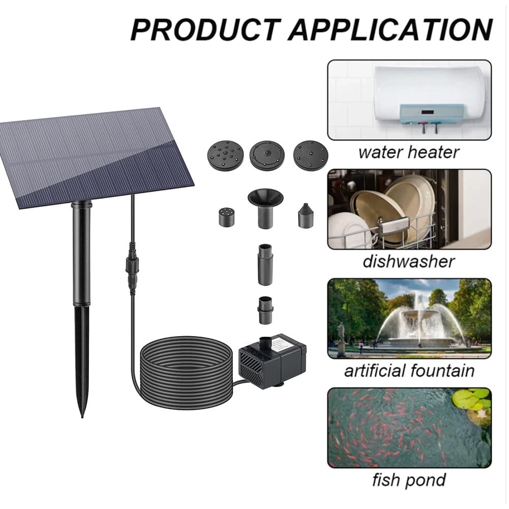 AquaPro Solar Fountain Pump with 3m Cable & 6 Nozzles