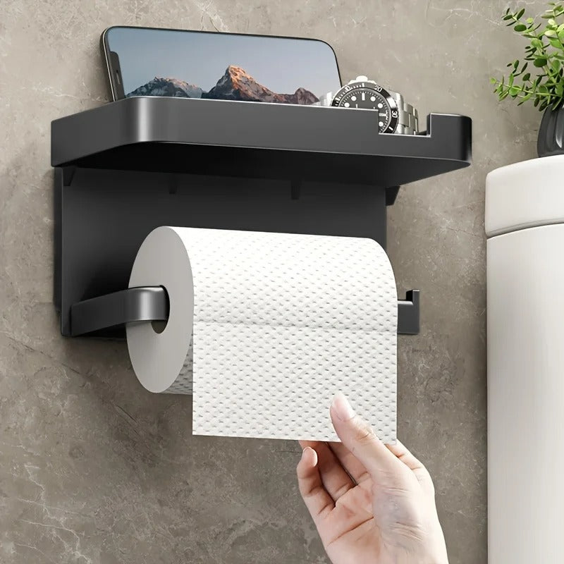 SpaceSaver Toilet Paper Holder with Perforated Storage Rack