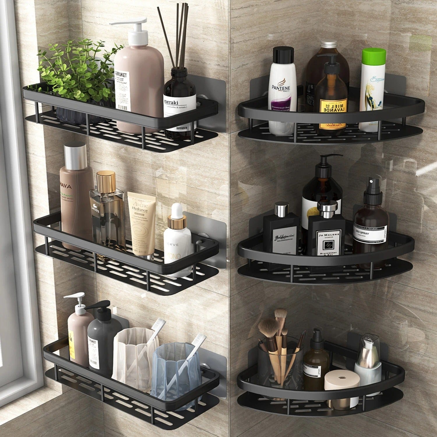 No-Drill Aluminum Shower Corner Shelf Bathroom Organizer Rack