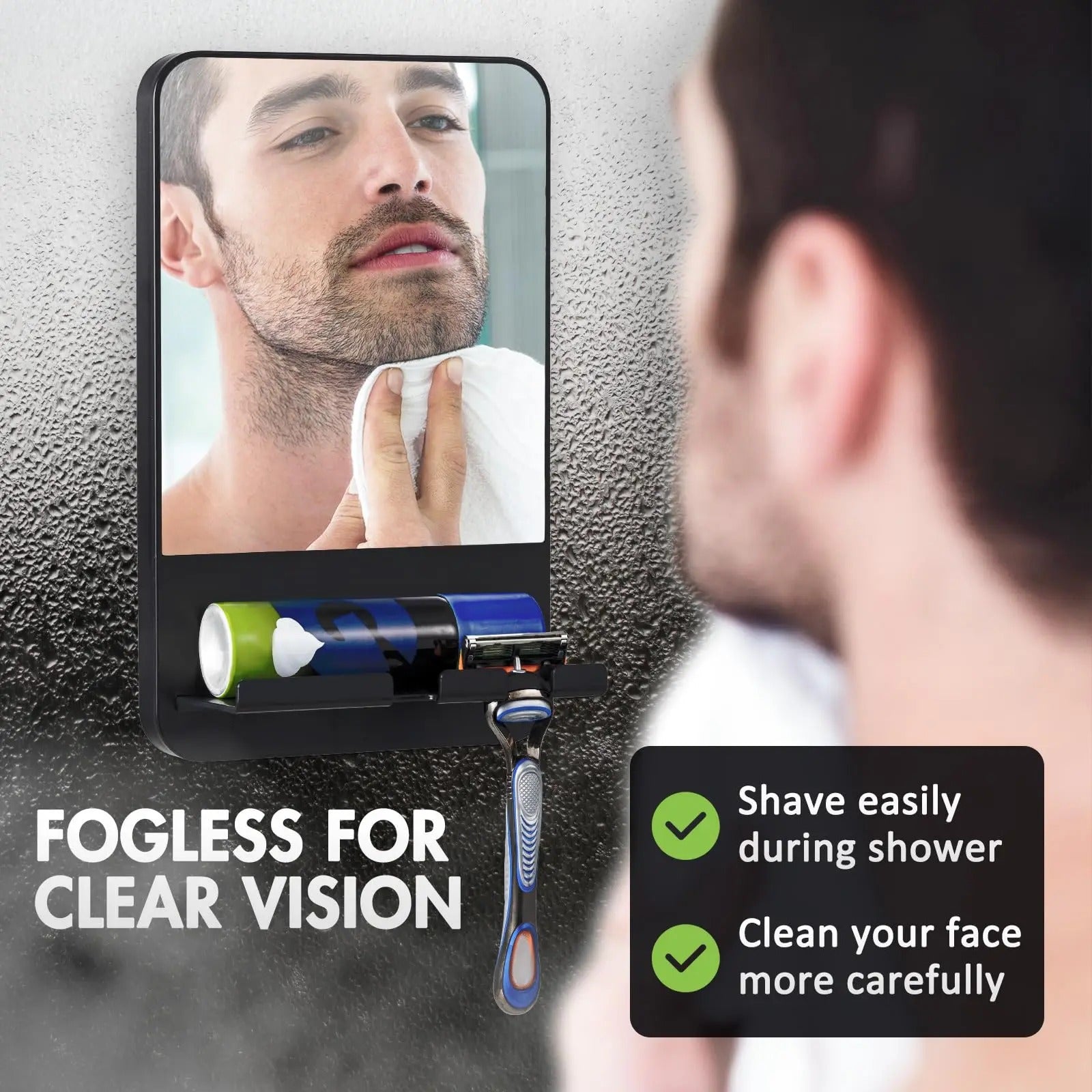 Fogless Shower Mirror with Razor Holder and Suction Mount