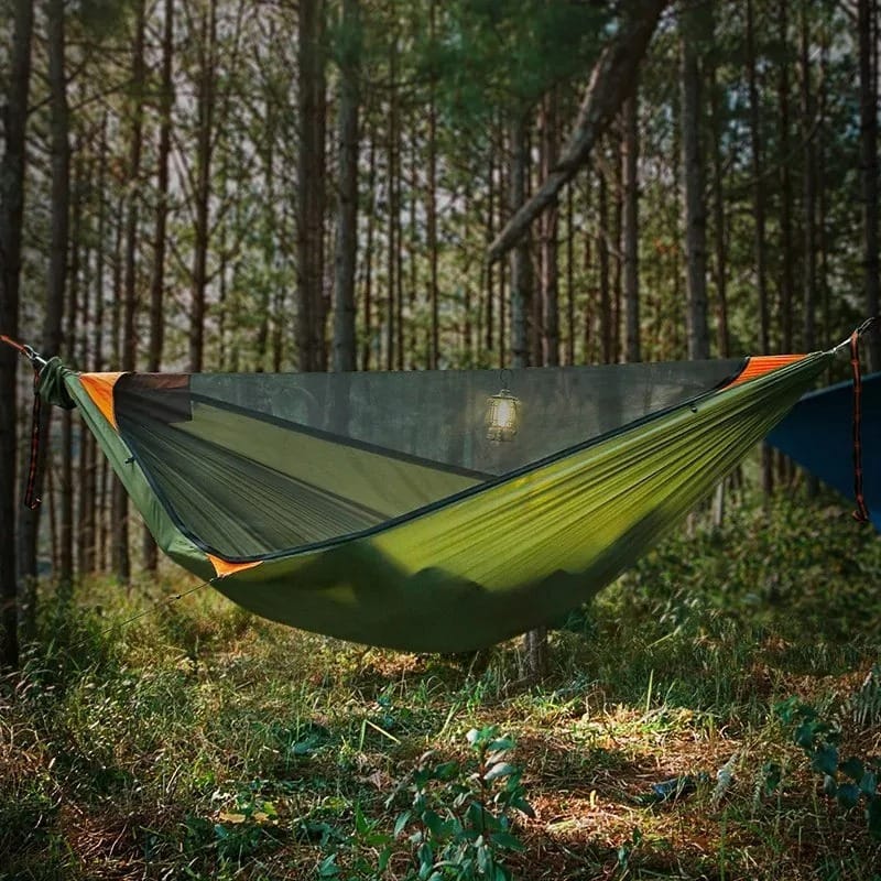 QuickNest Anti-Rollover Camping Hammock – Portable Mosquito Net Hammock with Instant Setup for Travel & Garden