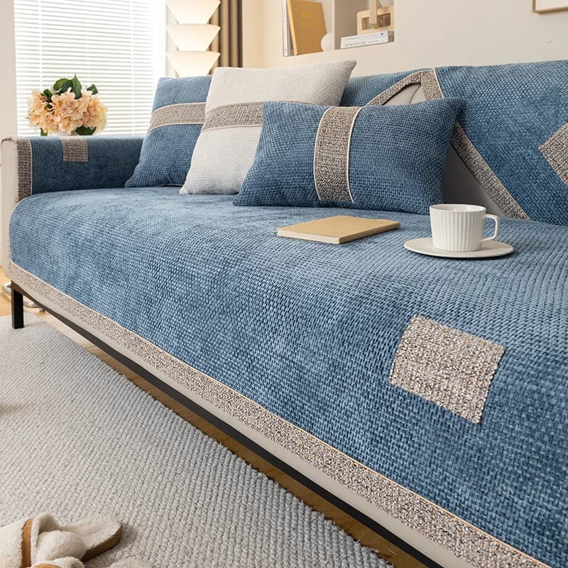 Non-Slip Linen Sofa Cover for All Seasons – Woven Cotton Couch Protector with Backrest Coverage