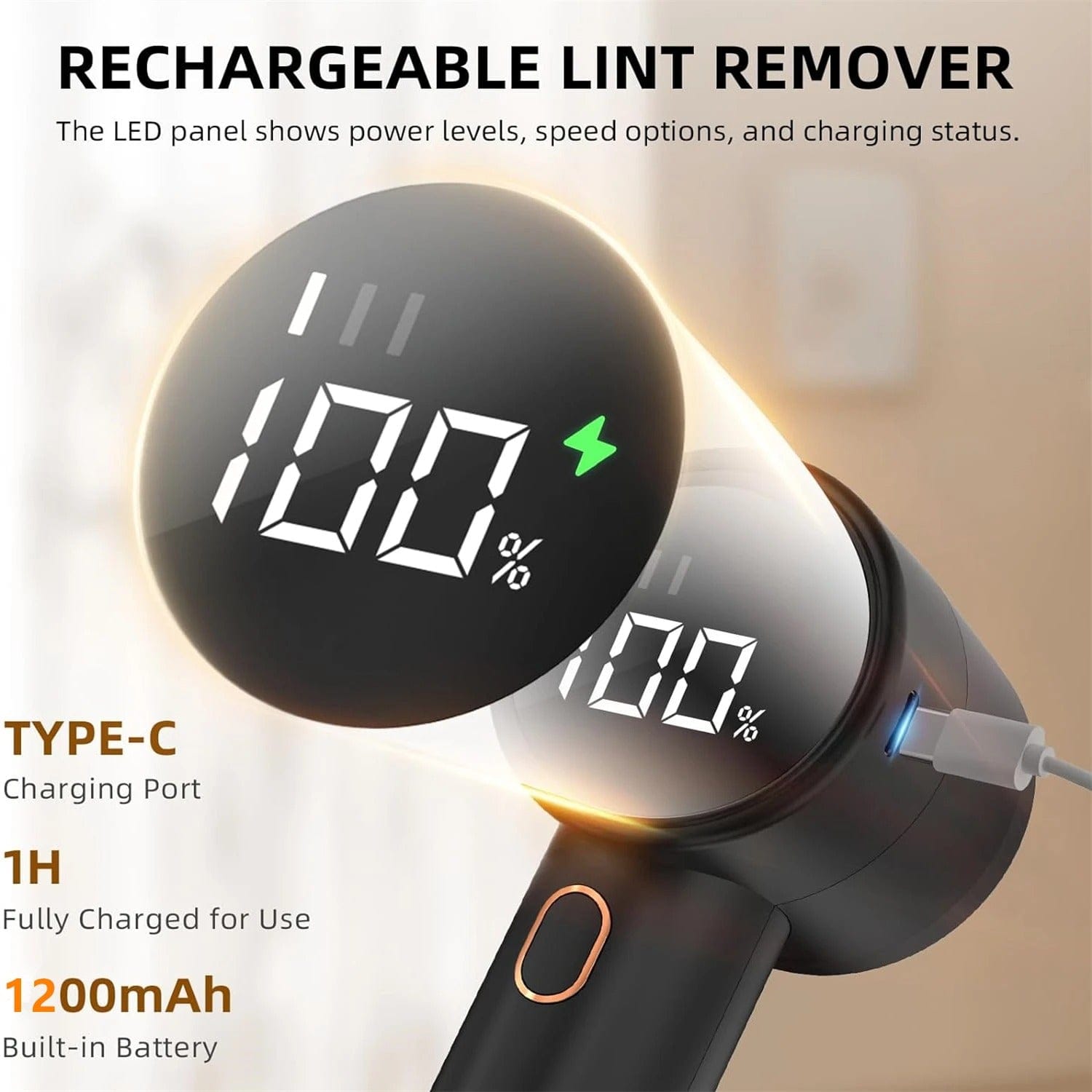 Rechargeable Fabric Shaver 3-Speed Electric Lint Remover with Display