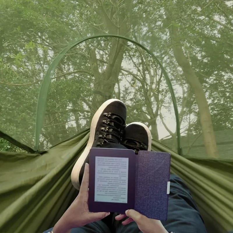 LumiNest Pop-Up Camping Hammock – Lightweight Parachute Hammock with Mosquito Net & Built-In Light