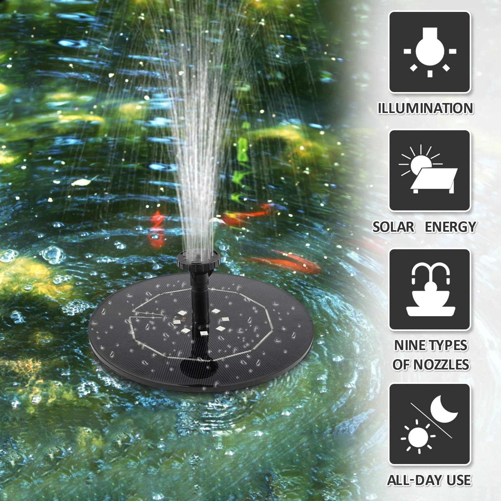 VivaFlow Solar Fountain Pump 1W/2.5W – Colour Floating Bird Bath & Garden Water Feature