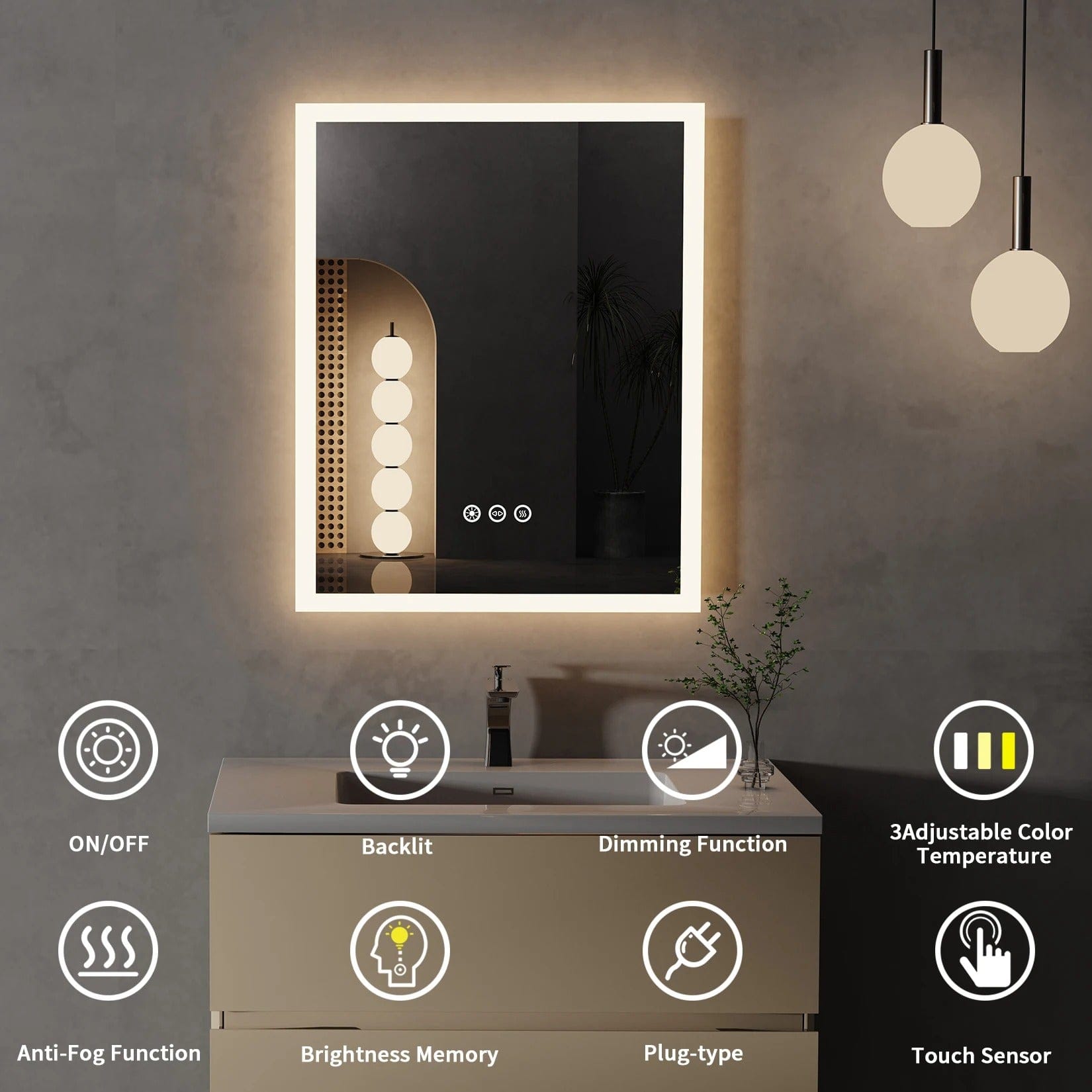16x20 LED Lighted Bathroom Mirror with Anti-Fog Feature