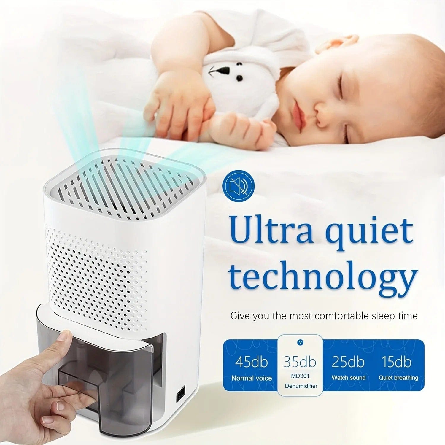 Portable 850ml Dehumidifier with Auto-Off Humidity Control Filter