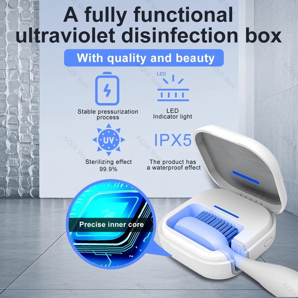 99.99% UV Toothbrush Sterilizer – Mini Portable Rechargeable Case