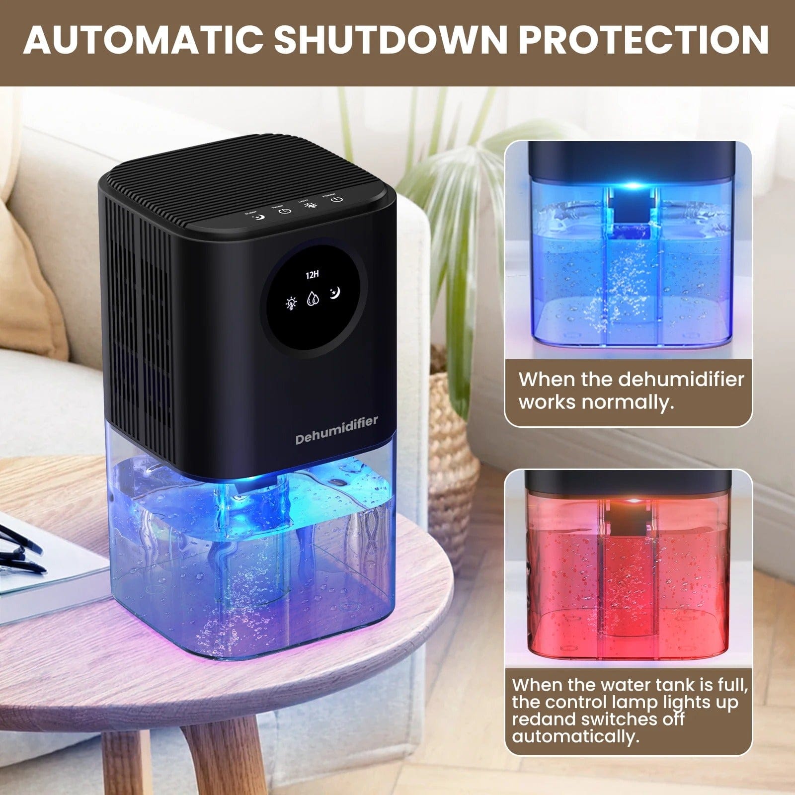 Portable Quiet Dehumidifier with 35oz Tank and Colorful Lights
