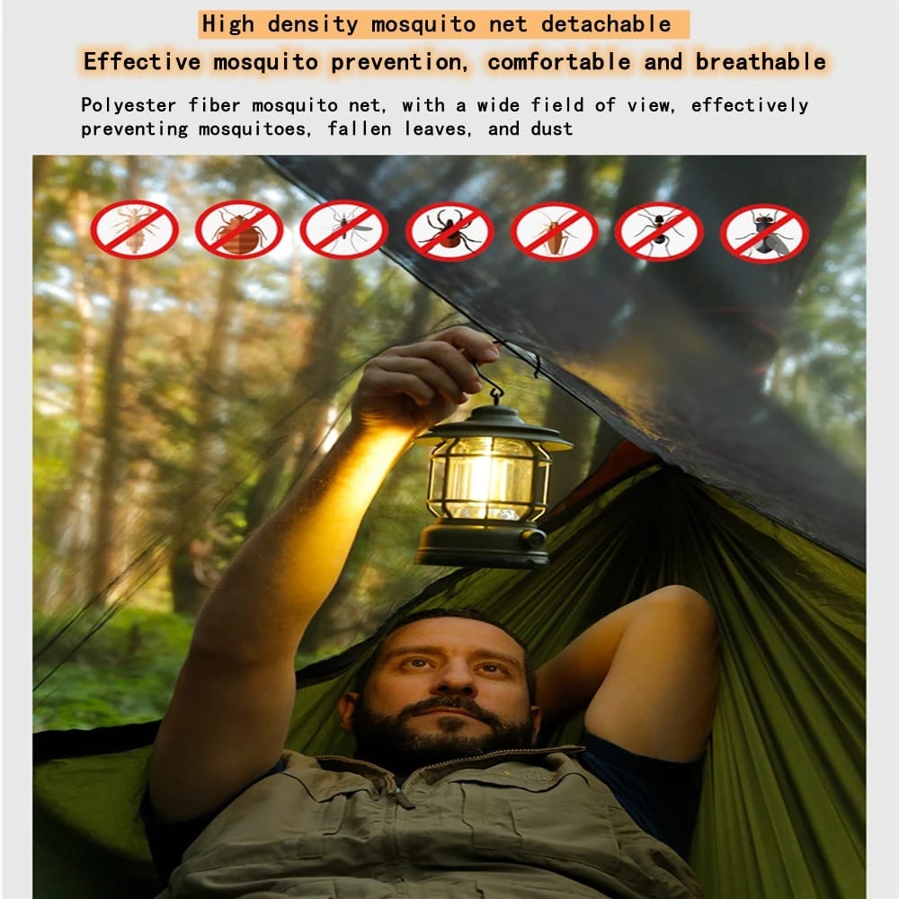CanopyGuard Camping Hammock Shelter – Portable Hammock with Mosquito Net & Awning Rain Canopy for Outdoor Sleeping