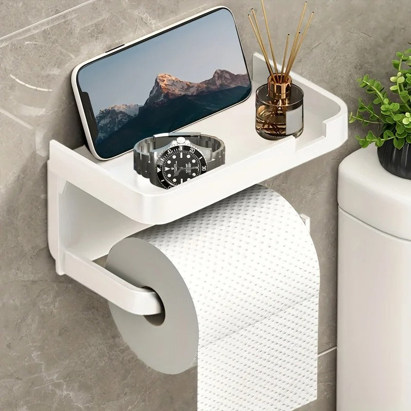 SpaceSaver Toilet Paper Holder with Perforated Storage Rack