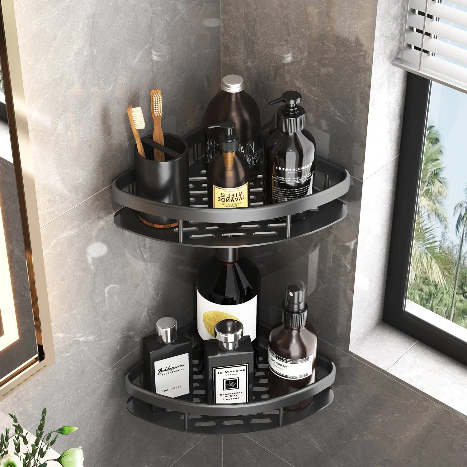 No-Drill Aluminum Shower Corner Shelf Bathroom Organizer Rack