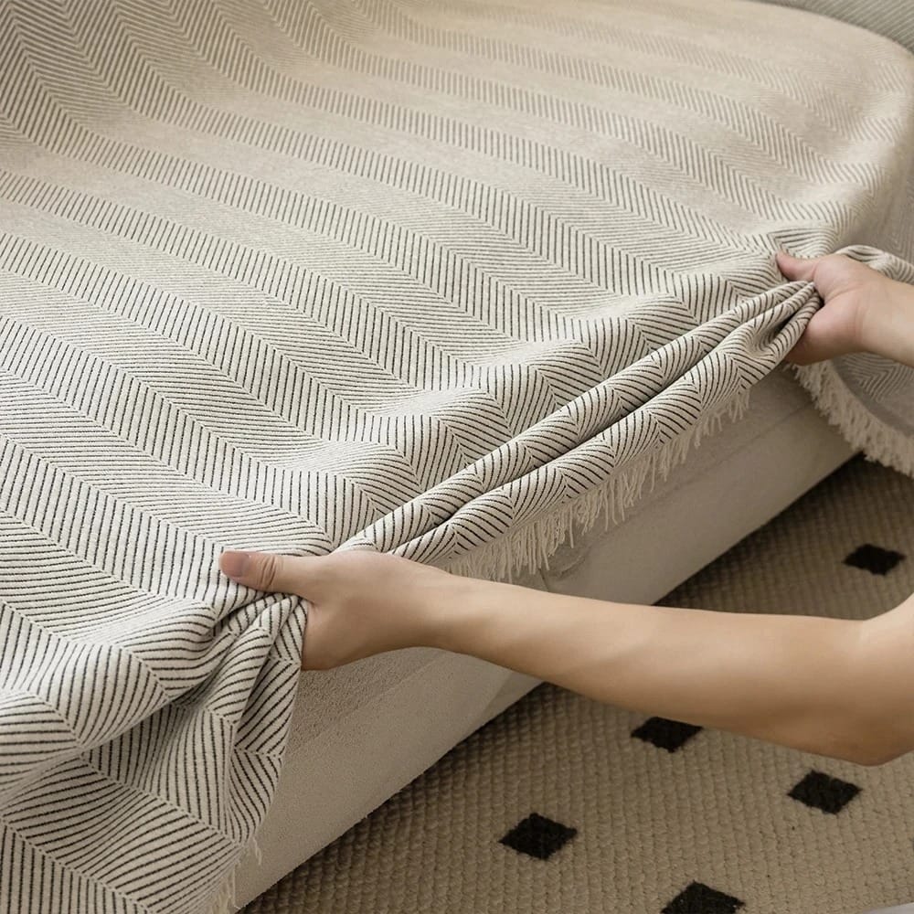 TasselLoom Chenille Sofa Cover Throw Simple Style Fringe Blanket Multi-Use Home Decor