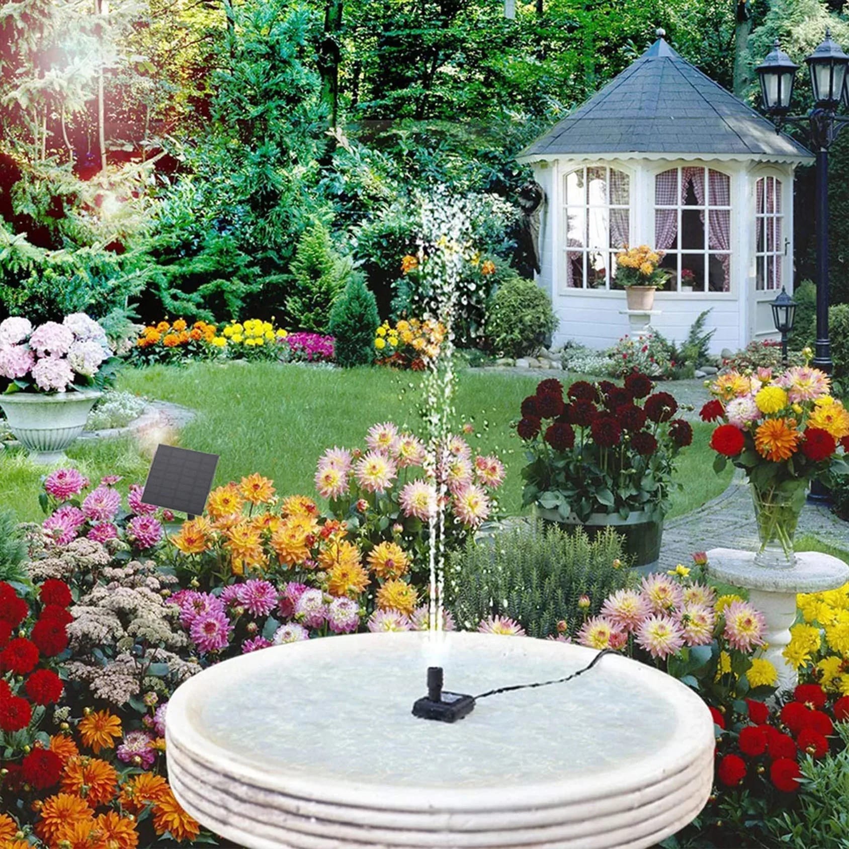 SunFlow Solar Fountain Pump Kit – Multiple Nozzles Outdoor Bird Bath & Garden Water Feature