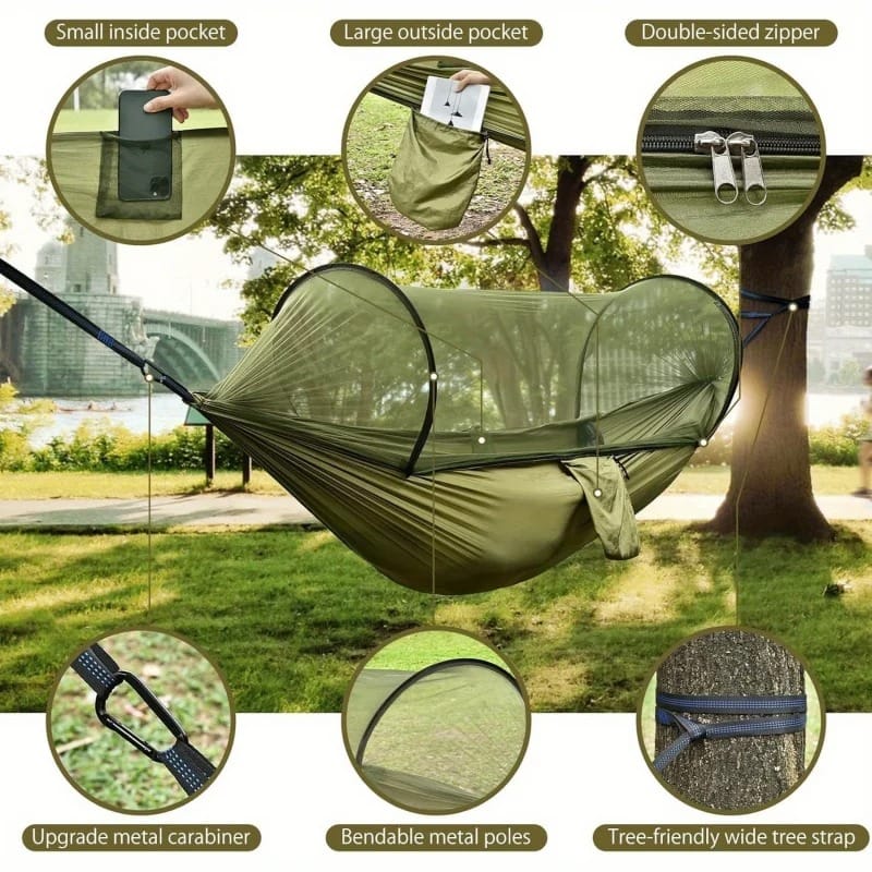 AeroLite 2-in-1 Camping Hammock – Ultralight Parachute Nylon Hammock with Mosquito Net for Outdoor Travel & Garden Use
