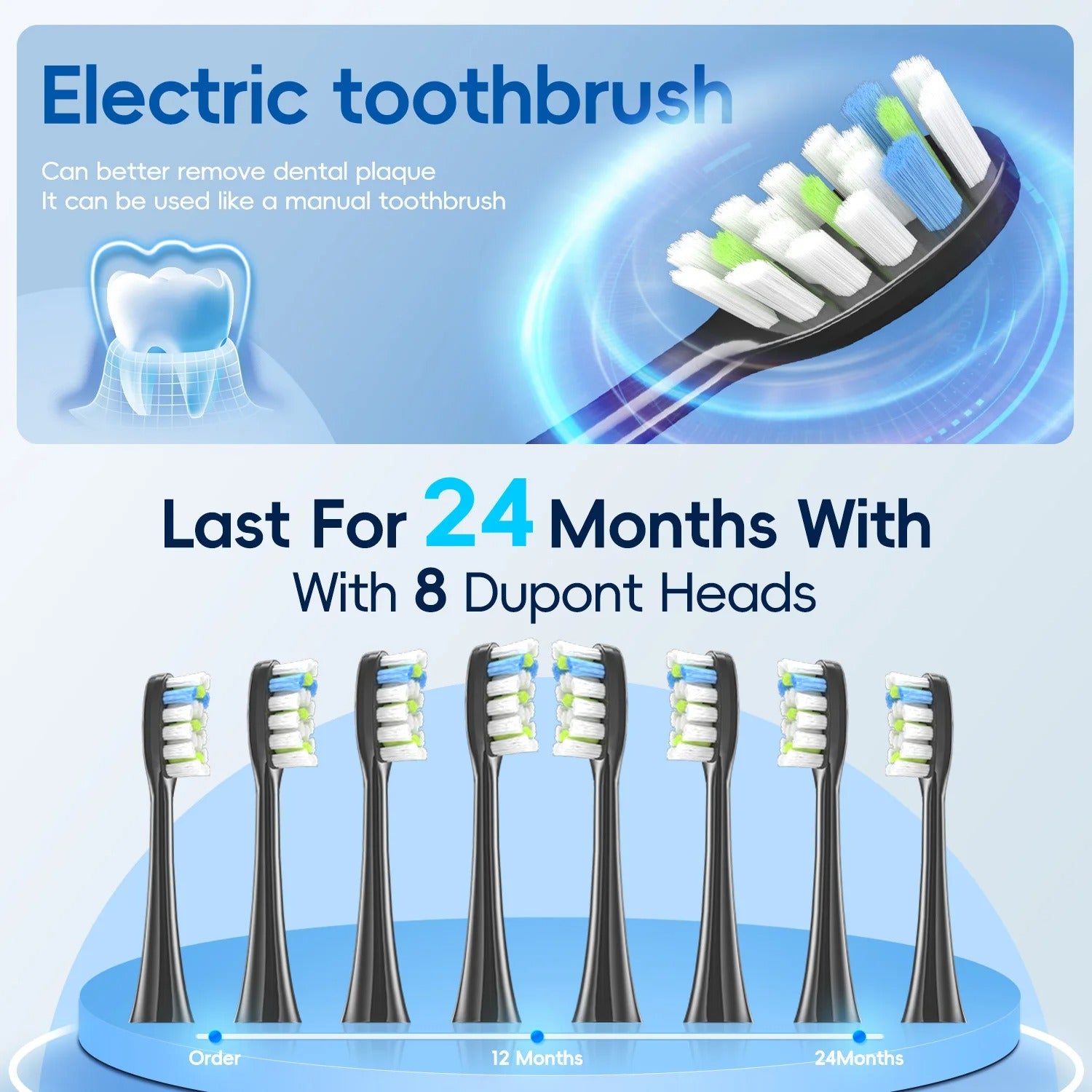 Rechargeable Sonic Electric Toothbrush with 8 Brush Heads
