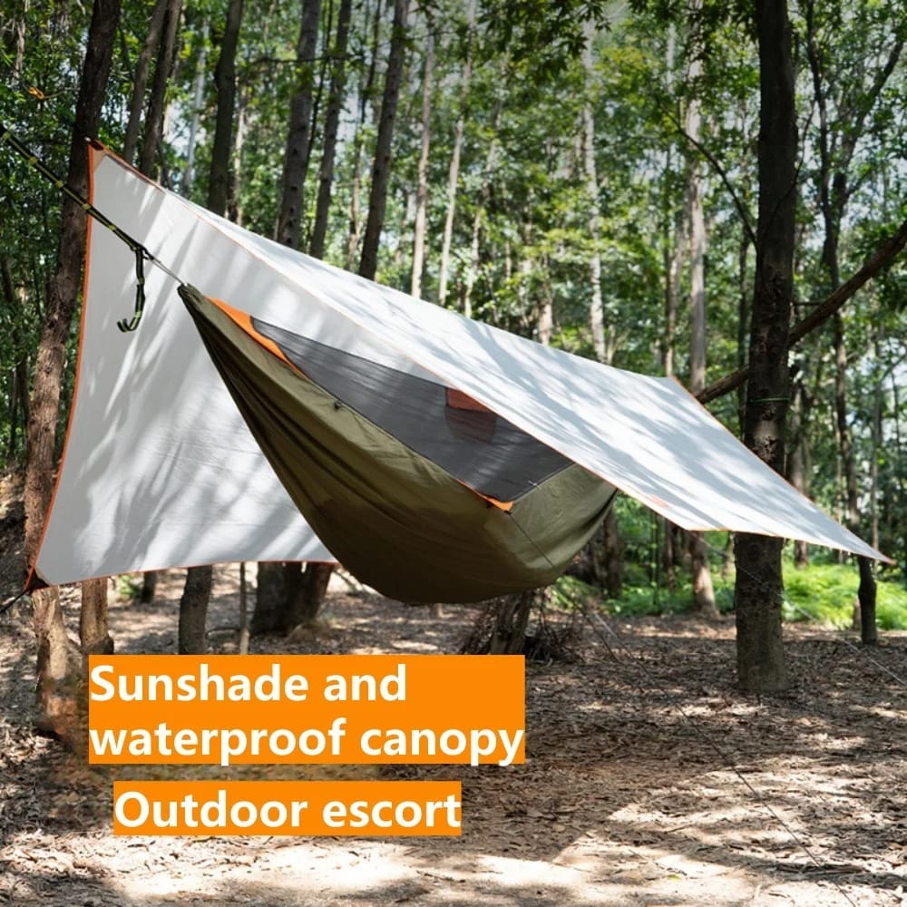 CanopyGuard Camping Hammock Shelter – Portable Hammock with Mosquito Net & Awning Rain Canopy for Outdoor Sleeping