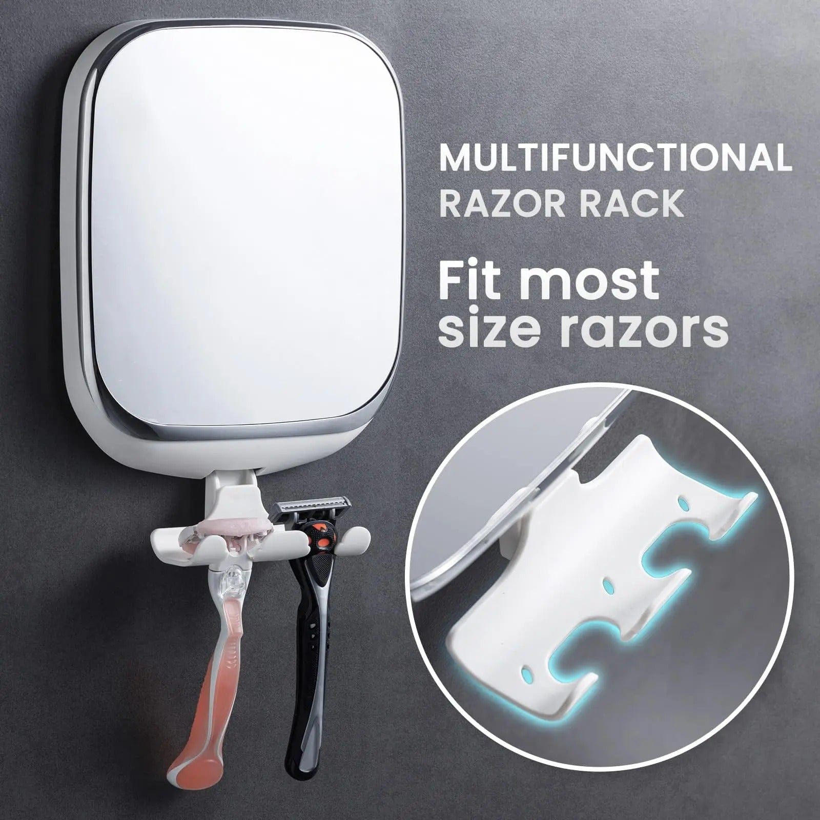 Round Fogless Shower Mirror with Suction Cup and Holder